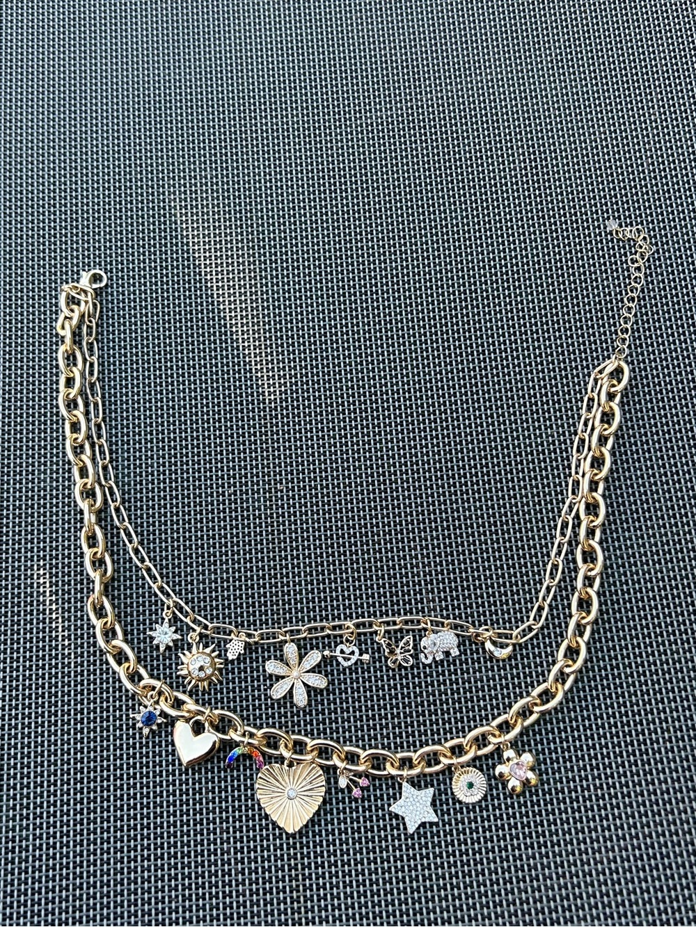 House Of Harlow Gold Tone Glass Stones Cubic Zirconia 2 Layered Necklace